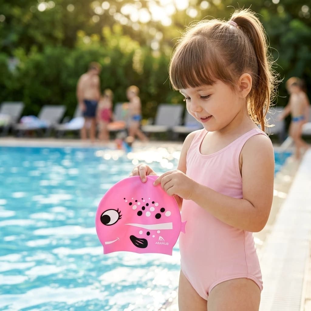 Children's Silicone Swimming Cap, Cute Fish-Shaped Design, Non-Slip, Waterproof, High Elasticity, Boys' and Girls' Swimming Cap, 1 Piece