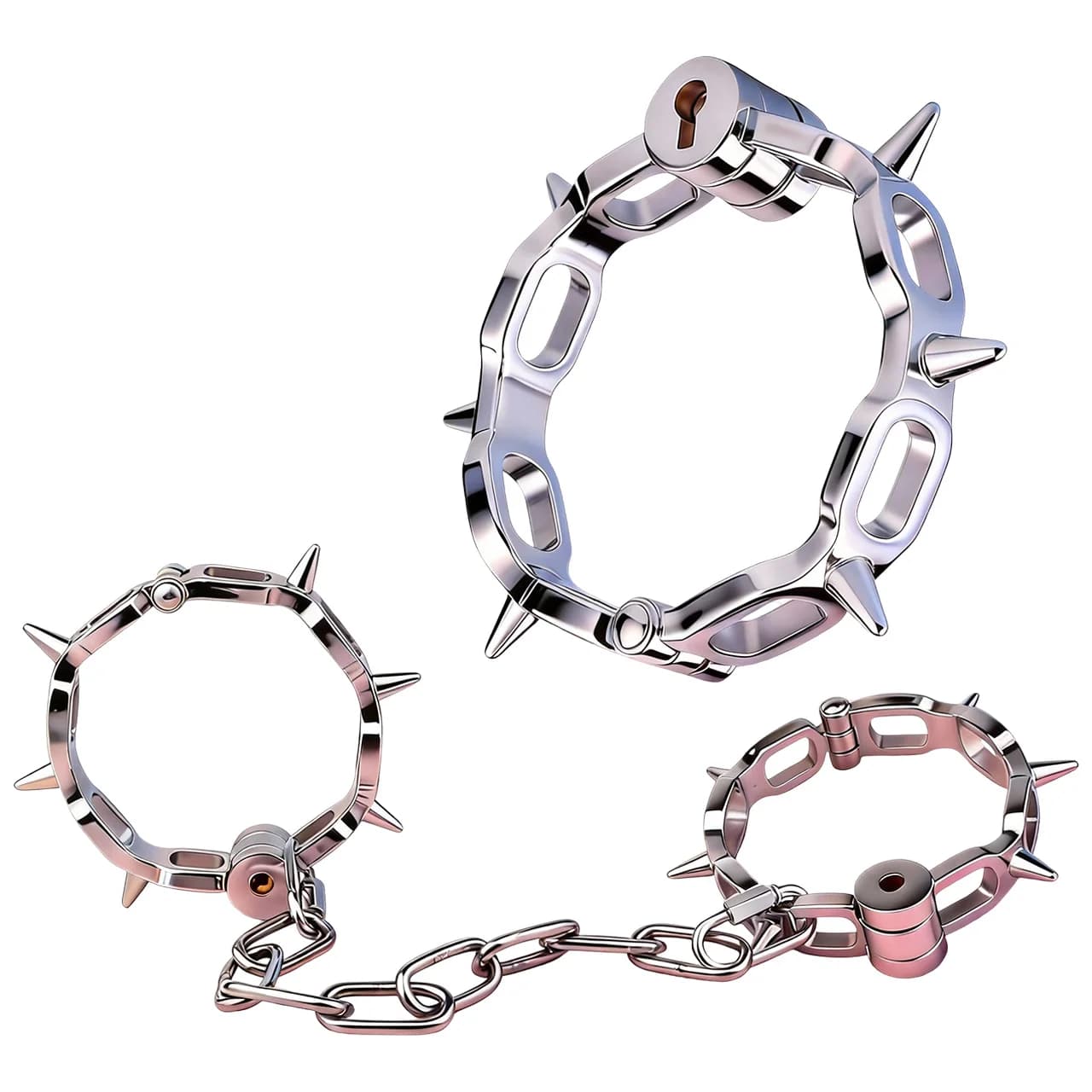 FRRK Anello di Contenzione per Caviglia in Acciaio Inox Pesante con Catena Staccabile, Sblocco con Chiave, Dispositivo per Bondage SM per Giochi di Ruolo per Adulti 18+