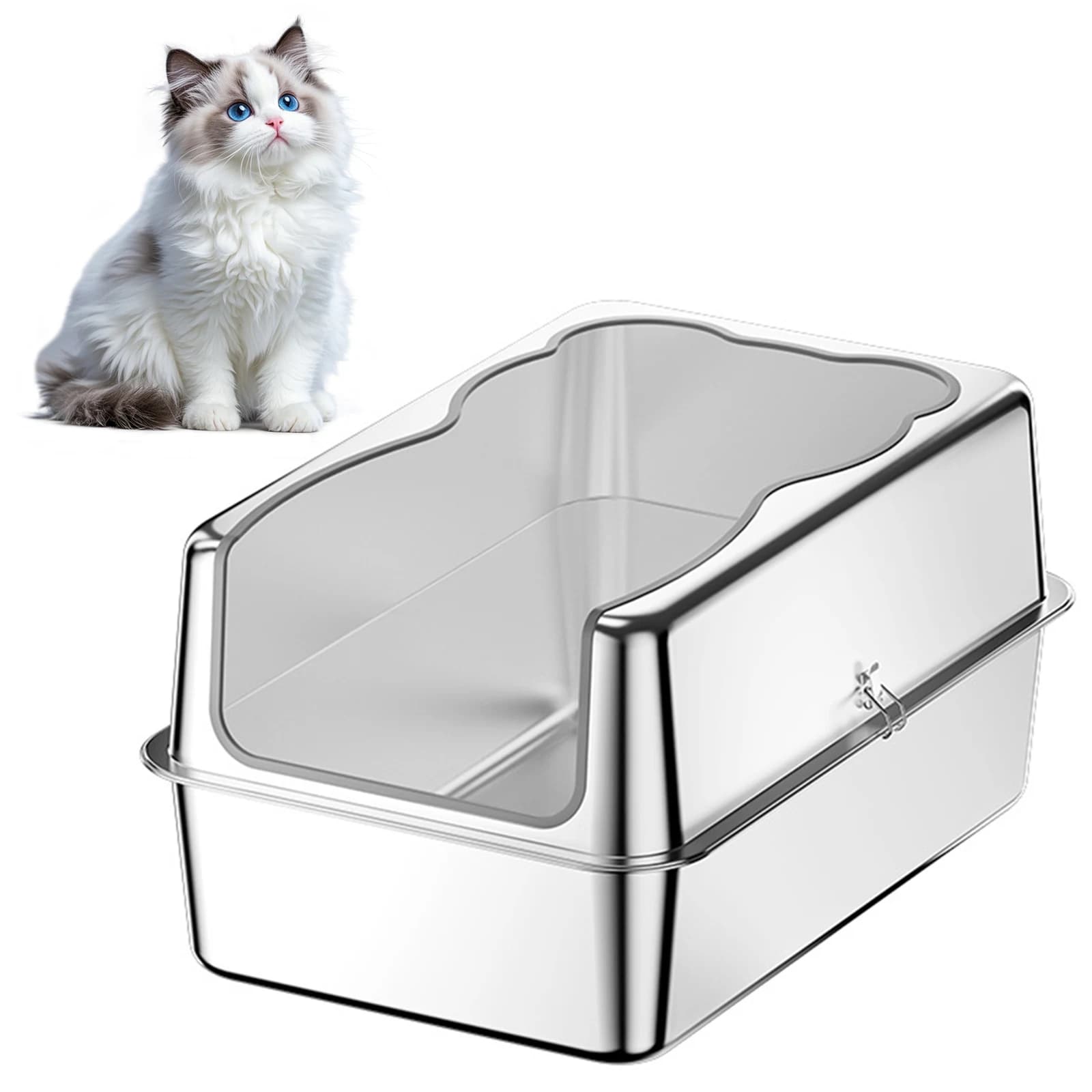 Lettiera per Gatti Extra Large con Coperchio, Vassoio in Metallo con Bordi Alti e Ingresso Superiore per Gatti Grandi e Multipli