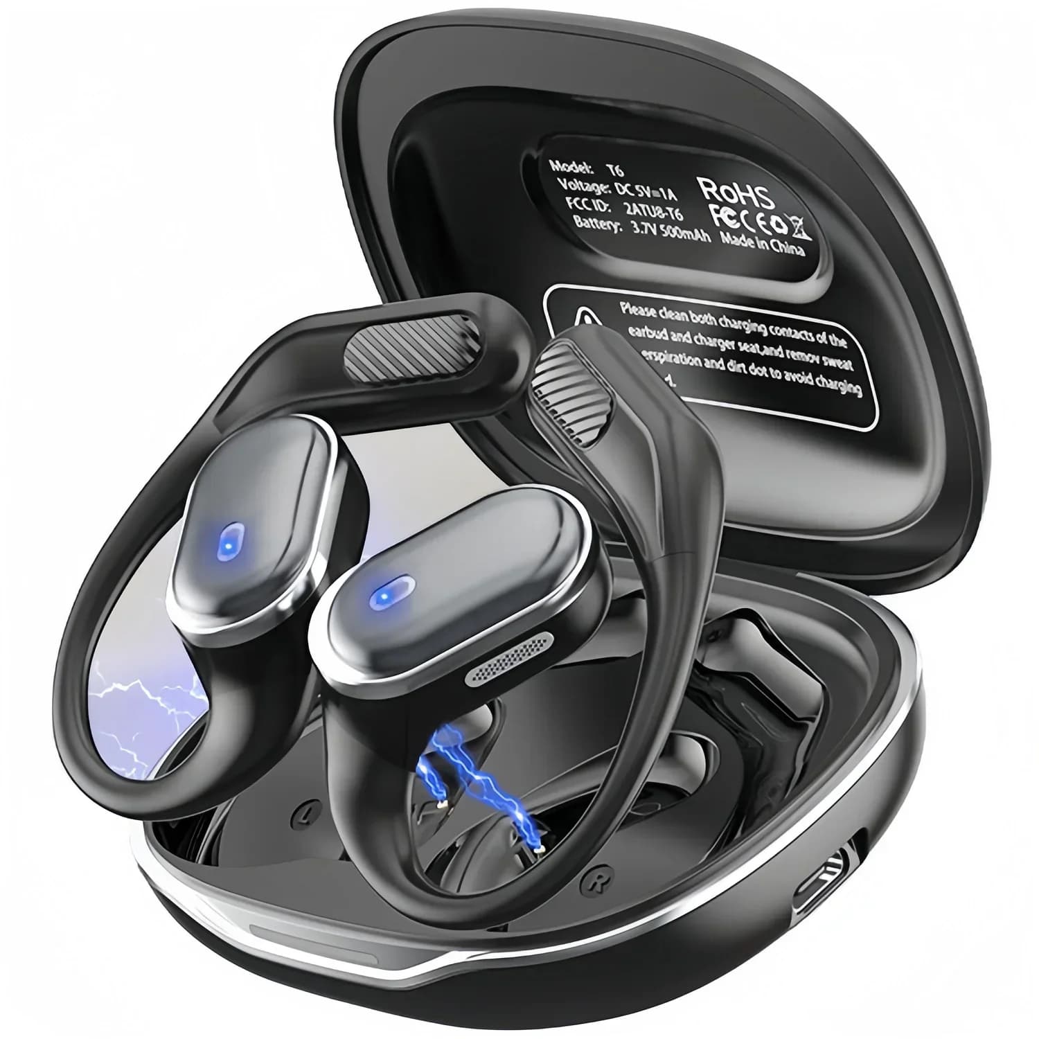 Cuffie Open-Ear con Comfort Stabile e Audio Hi-Res, Bassi Puri Potenziati, Auricolari Bluetooth V6.0 OWS Wireless per Sport