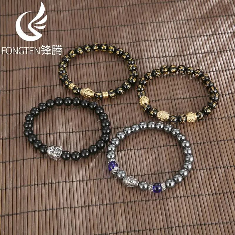 Fongten Religious Buddha Head Stainless Steel Men's Beaded Bracelet Cold Wind Boy Accessories Fashion Jewelry Party Gifts