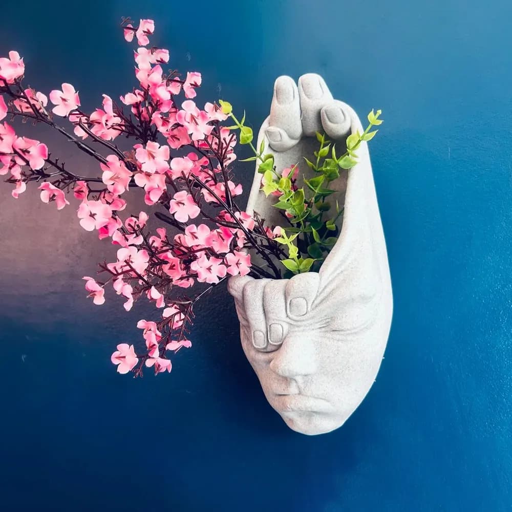 Wall flowerer shaped as a cross-border artistic face and palm, creative wall decoration, suitable for positioning green plants