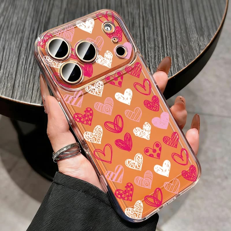 Cover per iPhone 17 16 Pro 15 14 13 12 Pro Max 11 in TPU con stampa a cuori colorati, antiurto, sottile, trasparente, in morbido silicone