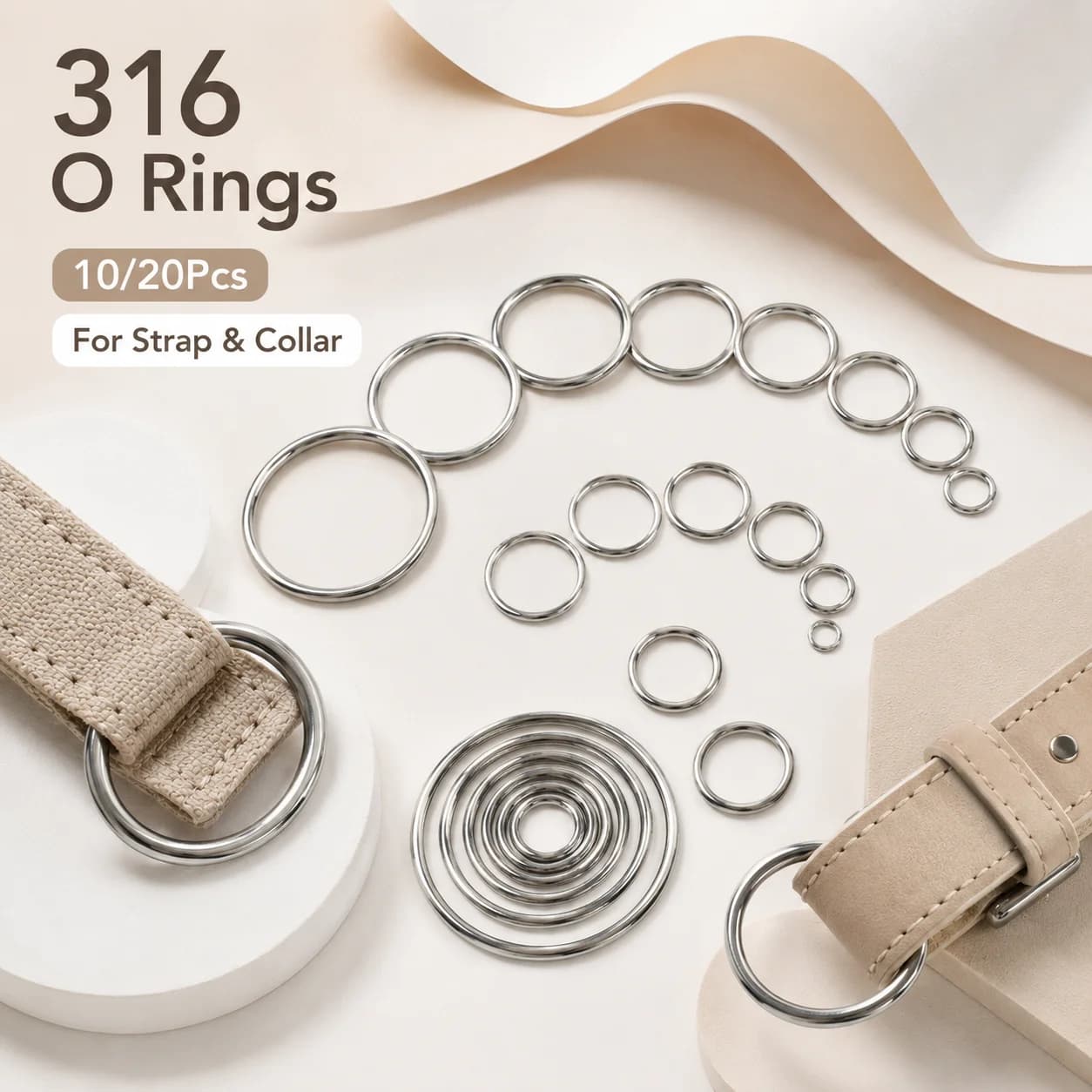 10/20Pcs 316 Seamless O Ring Buckles Stainless Steel Bag Strap Clasp Dog Collar Hook Handbag Buckle DIY Hardware Accessories