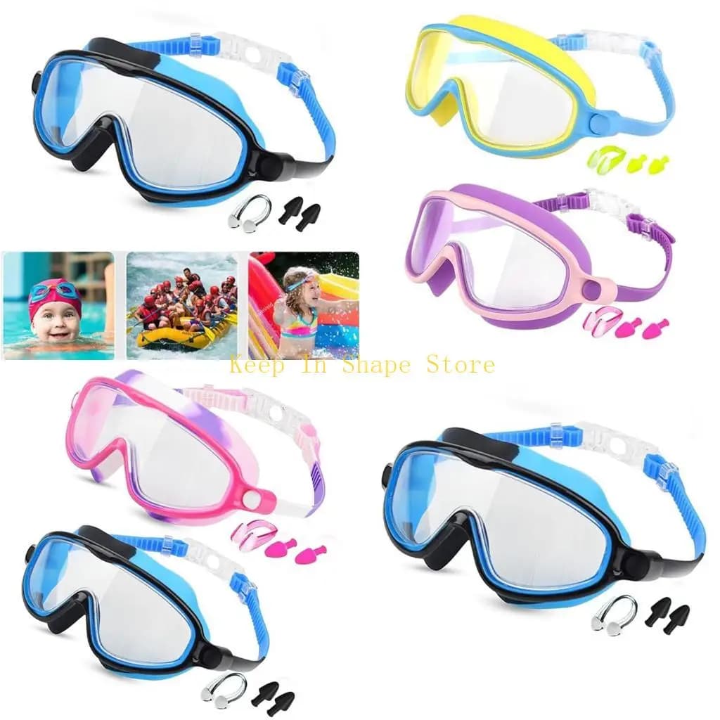 U1jc Kids Frogs Resistant Goggle Large Swim View Ocgle for Kids Boy Girl Teen Includes nose clip and caps