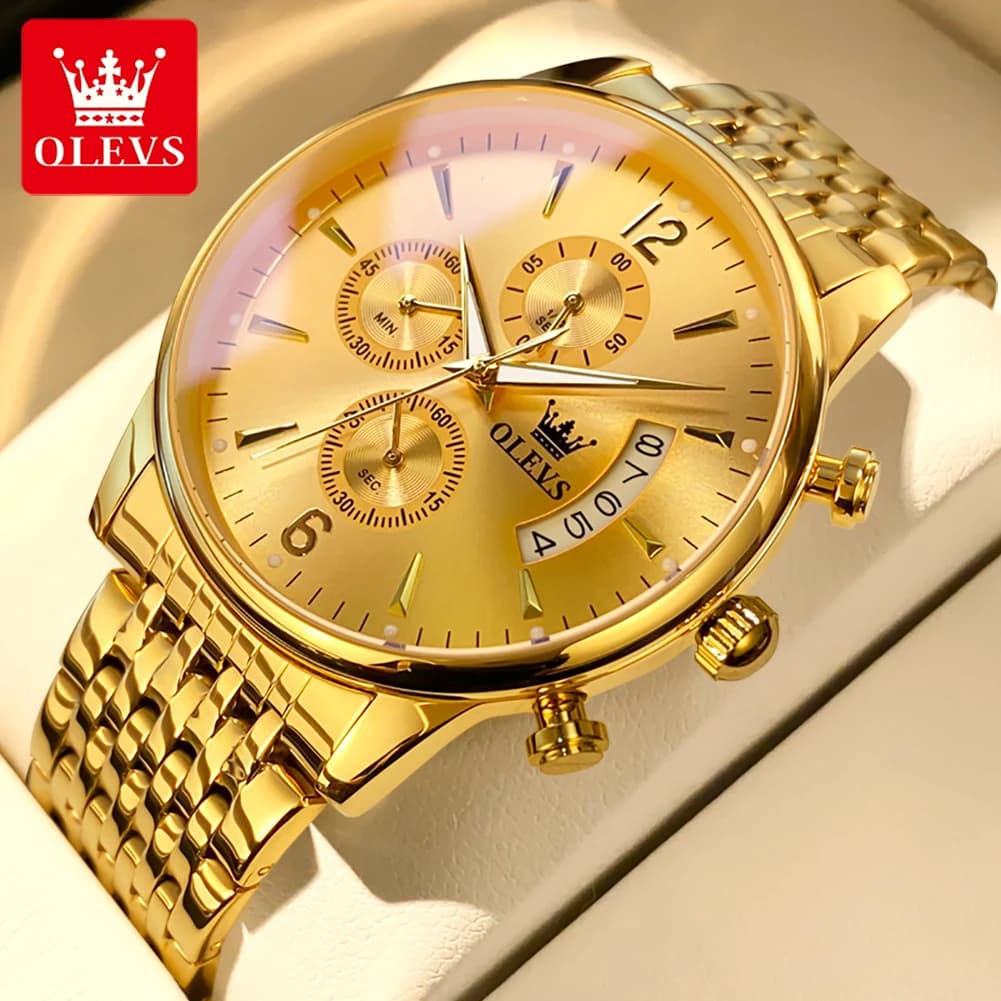 Orologio al quarzo in oro di lusso di marca OLEVS per uomo Orologio cronografo multifunzione sportivo impermeabile in acciaio inossidabile Relogio Masculino