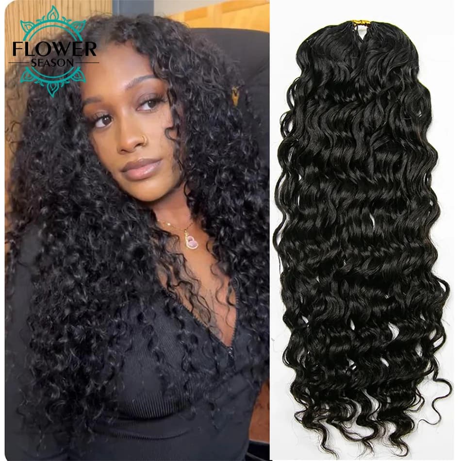 Water Wave Crochet Human Hair Extensions Pre-Separated Feather Crochet Hair Reusable 240g Enough Full Head Natural Black