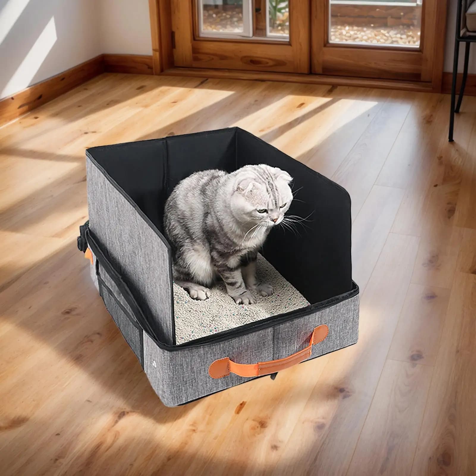 Travel Litter Box for Cats Travel Cat Litter Box Hard Bottom Water-Resistant Foldable with Lid and Handle Easy Carrier Toilet