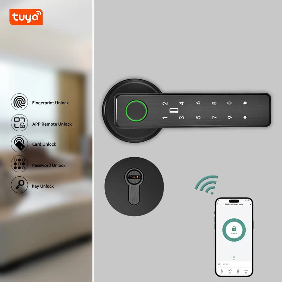 Serratura elettrica con impronta digitale Tuya Smart Home Codice password Cilindri biometrici per porte con impronta digitale Serrature per porte in legno
