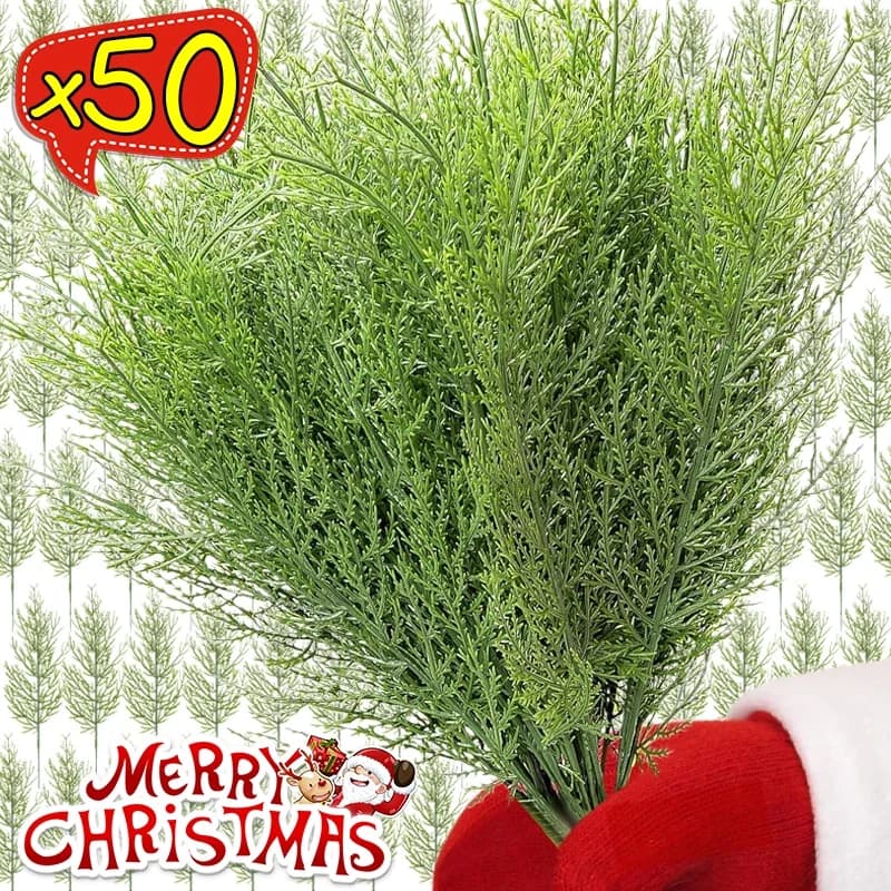 50/1 pz artificial christmas branches fake pine needles wreath Rattan screw for christmas tree gift gift wedding flowers Decor