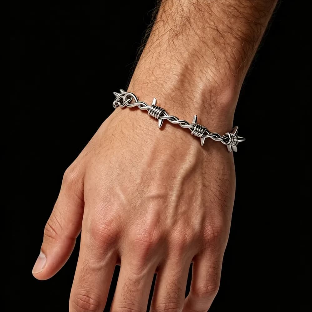 Gothic Bracelet Barbed Wire Chain Bracelets for Men Women Cuban Link Bracelet Adjustable Punk Jewelry
