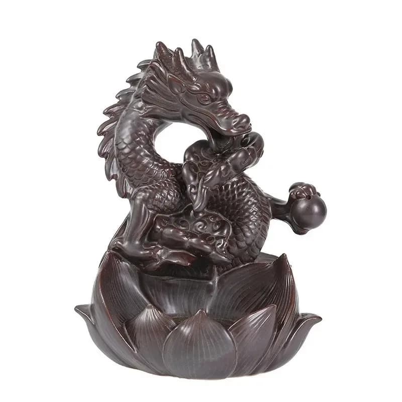 Bruciatore di incenso a cascata in ceramica a forma di drago Lotus Dragon, porta bastoncini di incenso, incensiere a drago per decorazioni domestiche