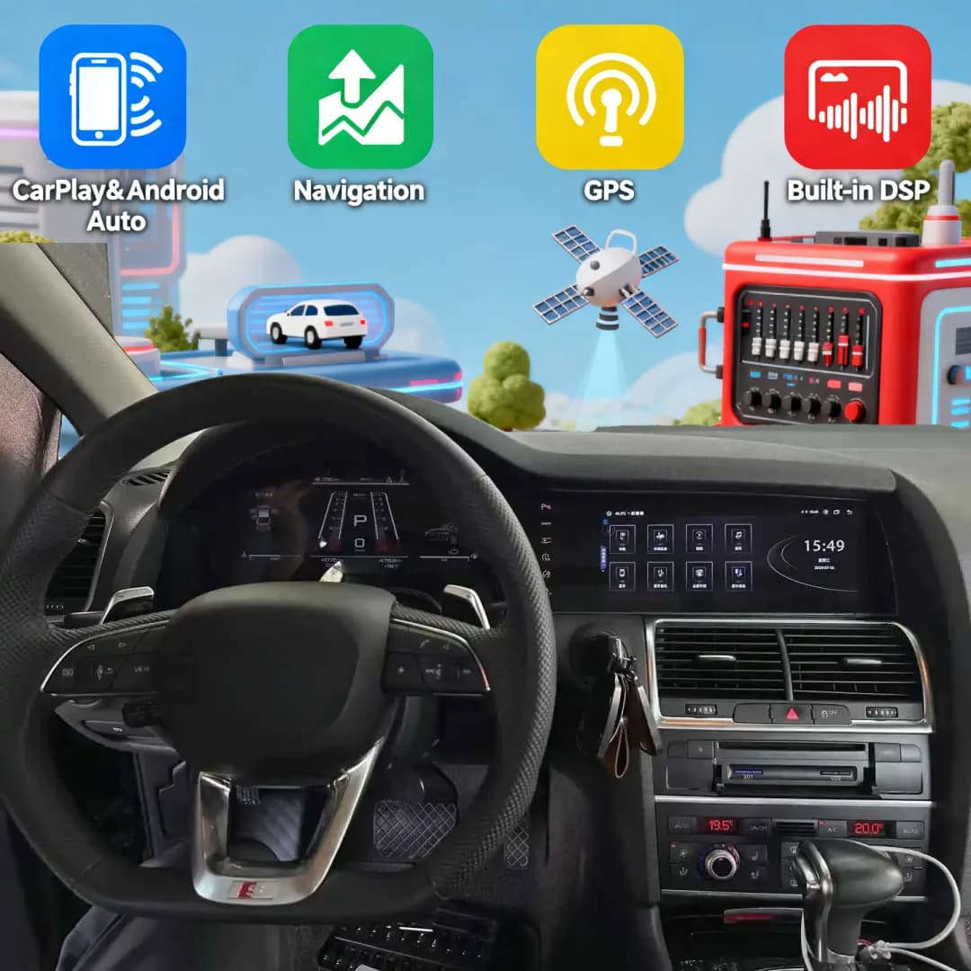 JY Android 14.0 For Audi Q7 4L 2008-2018 CarPlay Car Dashboard LCD Digital Instrument Speedometer Dual Screen Multimedia Player