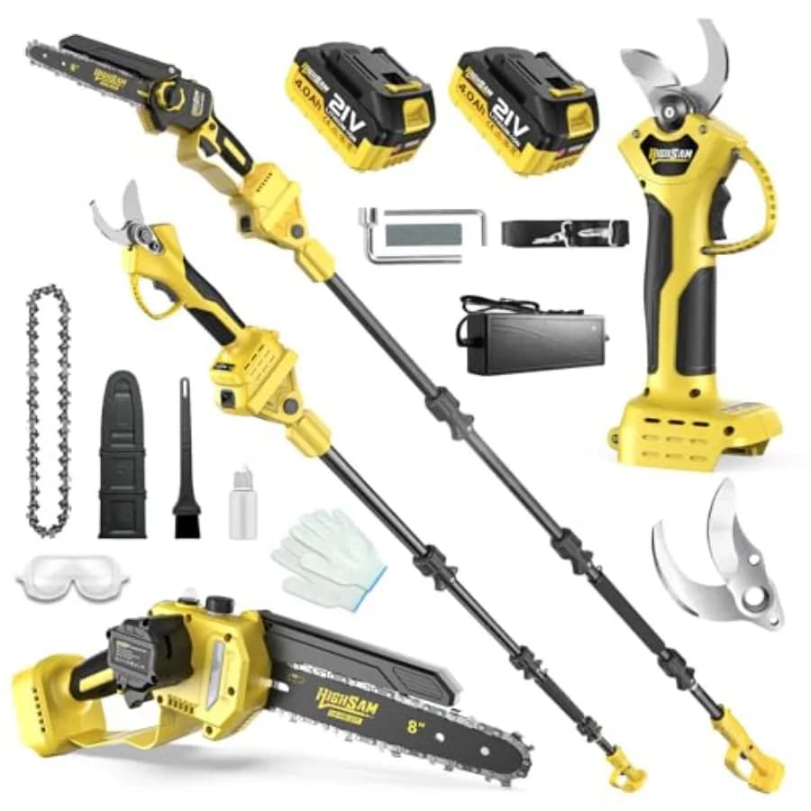 4 in 1 wireless pruning set: Electric scissors and 8 inch pole saw for tree pruning with a maximum extension of 13.8 feet