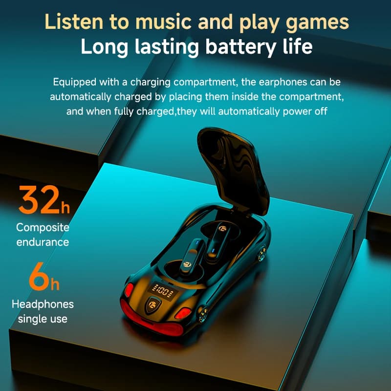 Auricolari TWS dal Design di Mini Auto Sportive, Regalo per Bambini e Adulti, Cuffie Bluetooth per Gaming a Bassa Latenza, Musica e Suono Stereo Wireless