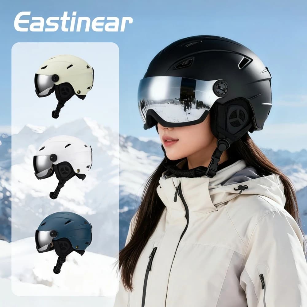 Casco Horntour Sci Occhiali da neve integrati Casco da snowboard per adulti e bambini Protezione per la testa Casco da snowboard antiurto