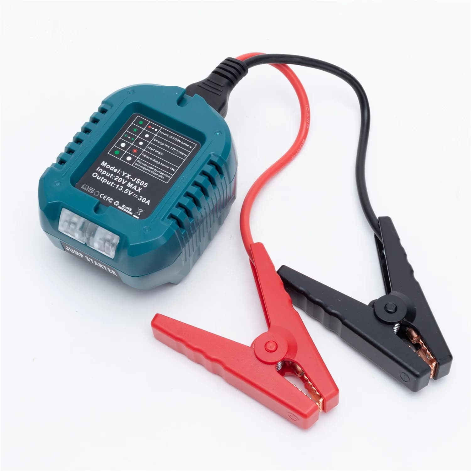 Adattatore per avviamento di emergenza per Makita/Milwaukee/Bosch 18V Batteria agli ioni di litio Ponticello Clip Caricatore per auto portatile Cavo di avviamento di emergenza