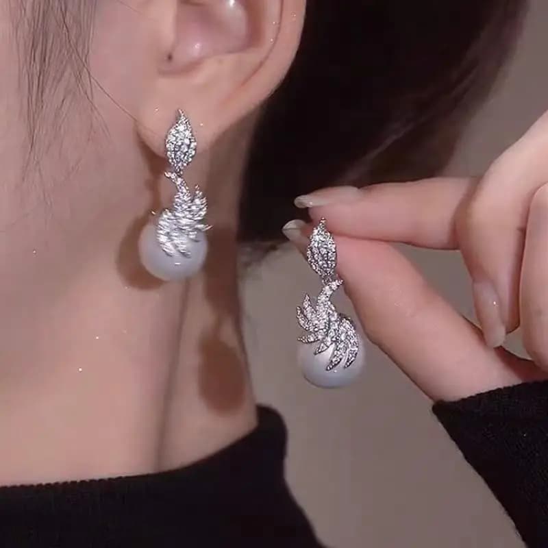 Orecchini pendenti da donna dal design elegante, zirconi brillanti, perle finte, lusso, anniversario di matrimonio, accessori alla moda, gioielli, regalo