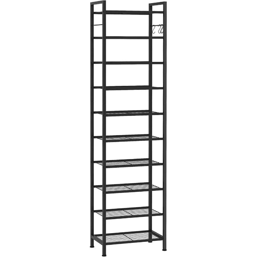 Scarpiera stretta a 10 livelli per 20-30 paia: robusto organizer per scarpe alto in metallo con 4 ganci, ripiano verticale sottile per scarpe per En