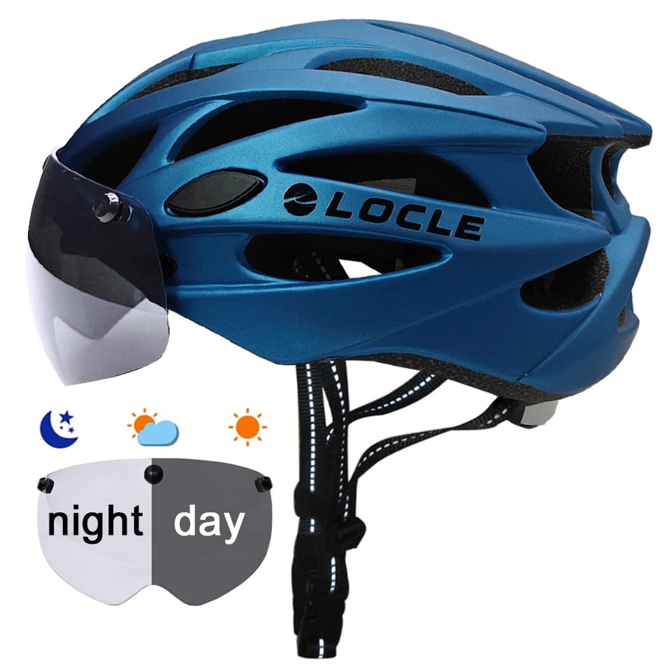 LOCLE Cycling Helmet Photochrome lens Magnetic lenses Bicycle helmet Man Woman Road mountain bike helmet Visiera with removable lens