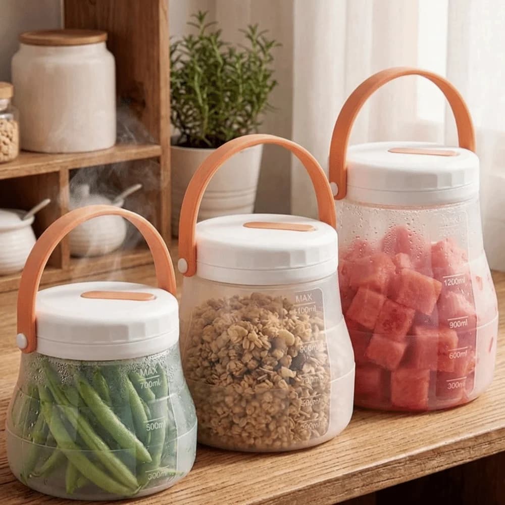Contenitore per Alimenti in Silicone Resistente al Calore e Antiperdita da 800/1200/1500ml con Manico e Scala Graduata