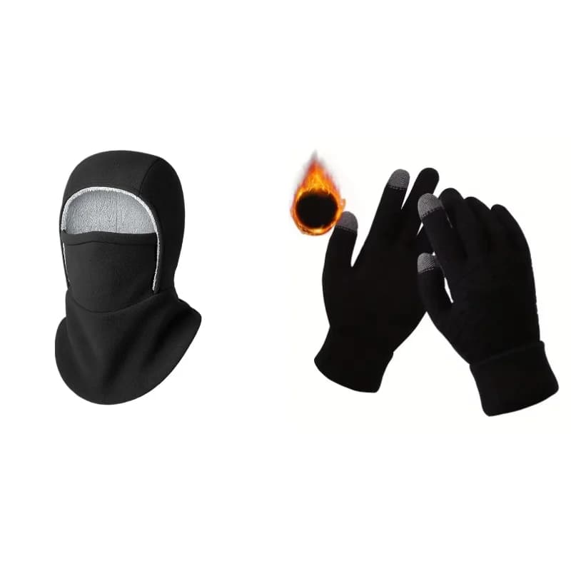 1 set di guanti invernali unisex in tinta unita ispessiti per cappelli caldi integrati per ciclismo e alpinismo all'aperto antivento e resistenti al freddo
