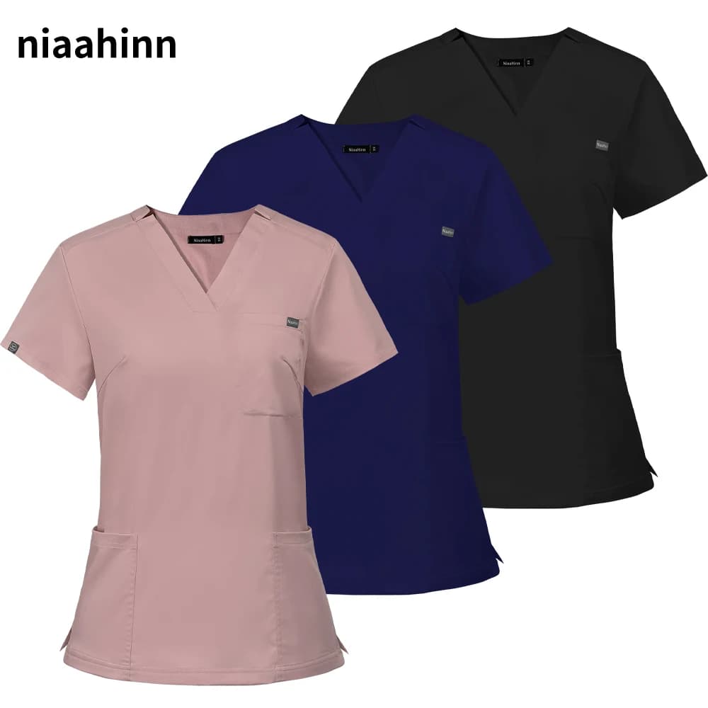 Scrub medico con scollo a V Top Camicetta casual a maniche corte Farmacia Ospedale Complessivo Donna Scrub Abbigliamento Uniforme infermieristica Camicia da infermiera