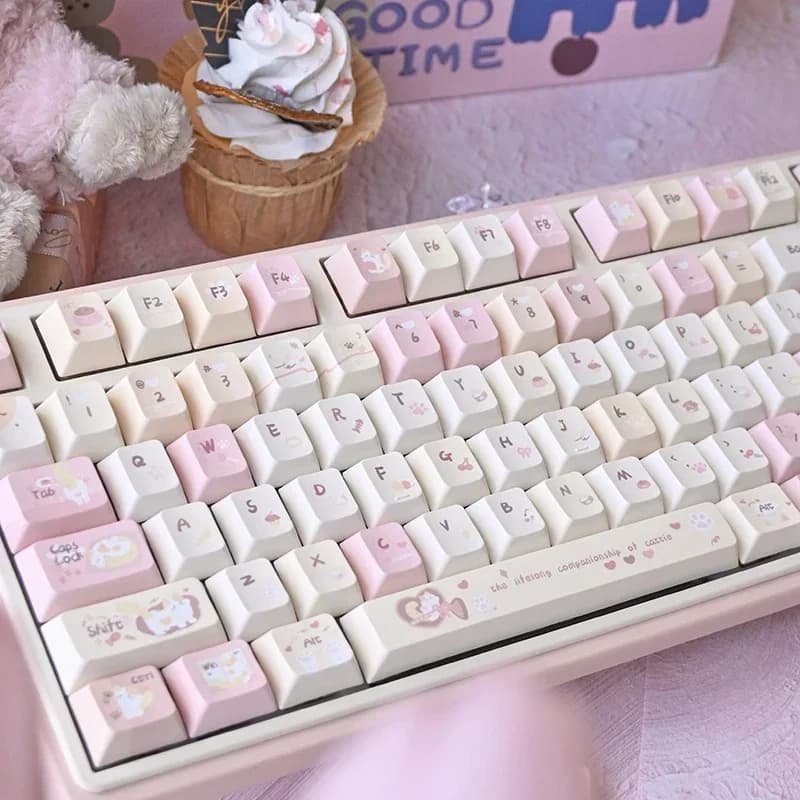 MAIMOOO Keycap Karami in PBT con Sublimazione Termica su Cinque Lati, Profilo Cherry, Rosa, Carini, per Tastiera Meccanica, Regalo