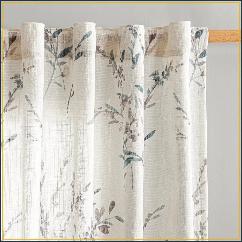 Linen Blended Sheer Curtains 84 Inches Long 2 Panels Light Filtering Farmhouse Drapes for Living Room Bedroom Floral Print