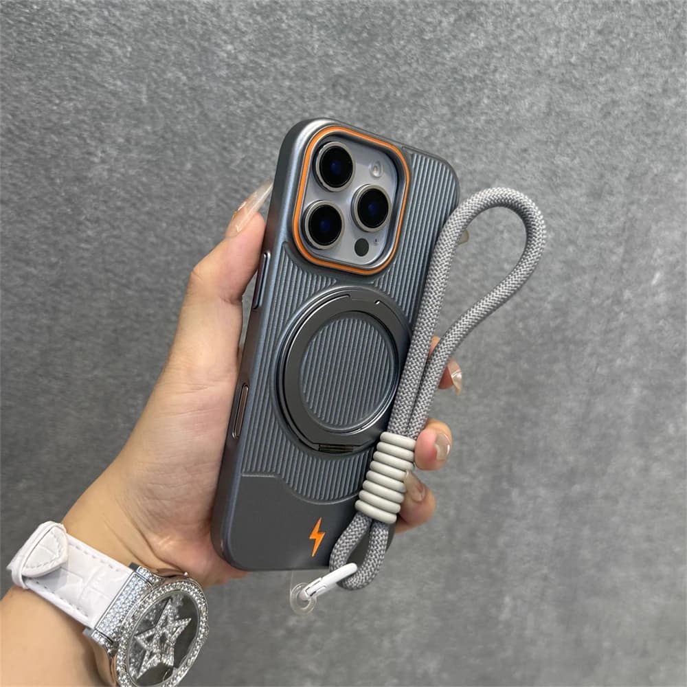 360 ° Custodia per telefono con banda magnetica girevole per iPhone 16 Pro Max 15 14 Plus 13 Pro per MagSafe con copertura rigida per PC con cordino