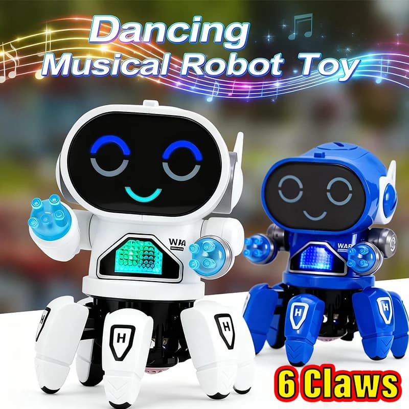 Robot Danzante Polpo Dinamico a 6 Artigli con Luci LED e Musica, Regalo di Compleanno per Bambini, Giocattolo Educativo per Neonati, Bambini e Bambine