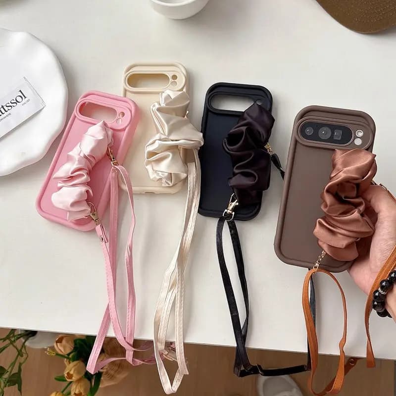 Sciarpa di seta Polsino Corda Cassa Del Telefono Per Google Pixel 7 8 9 Pro XL 7A 8A 8 9 Google Pixel 7 Pixel 8 8A Pixel 9 Pro XL Copertura Morbida
