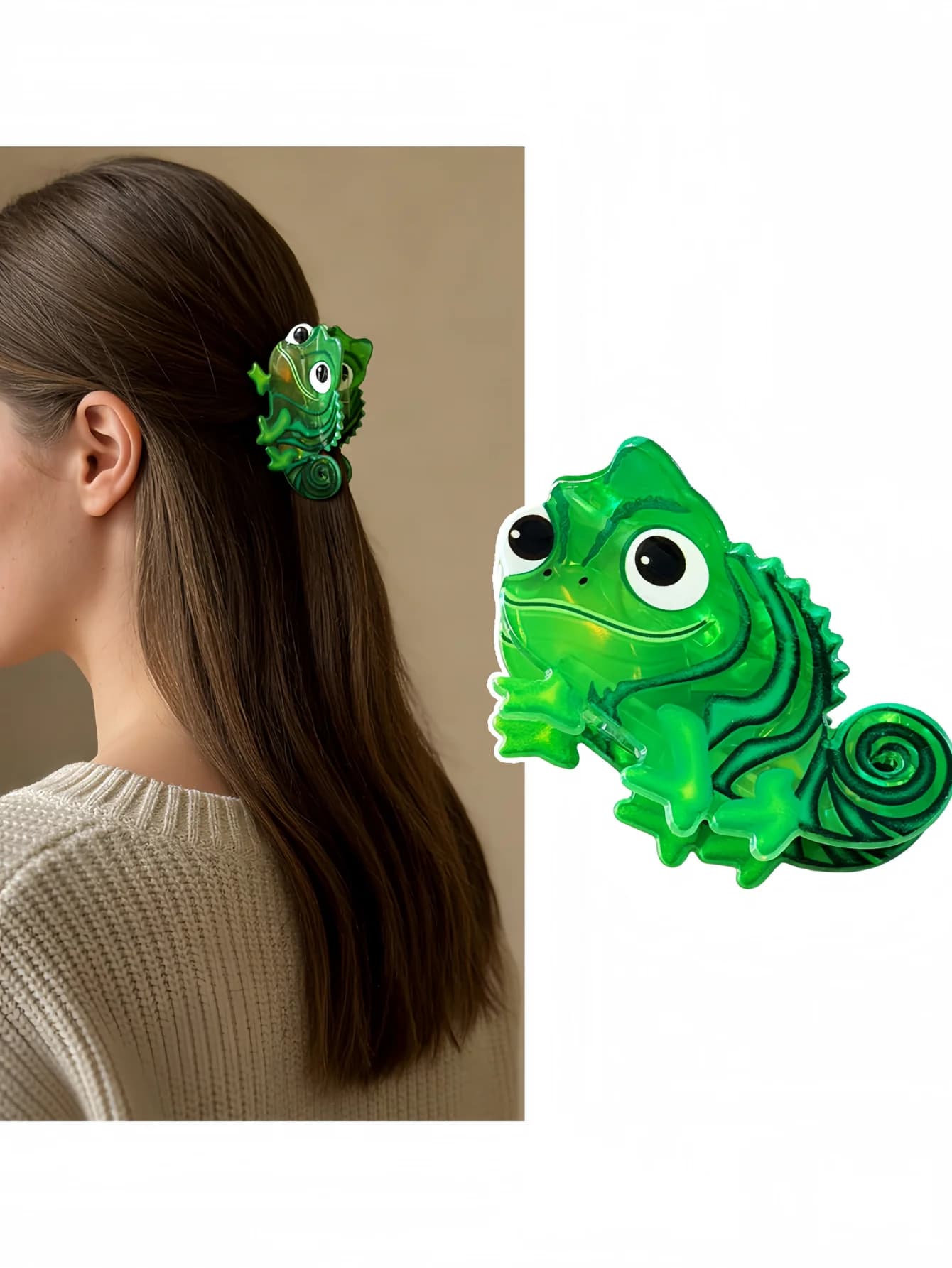 Cartoon Green Lizard Hair Claw, Cute Animal Hair Clip, Stylish Back Head Updo Shark Clip, Creative Hair Accessories