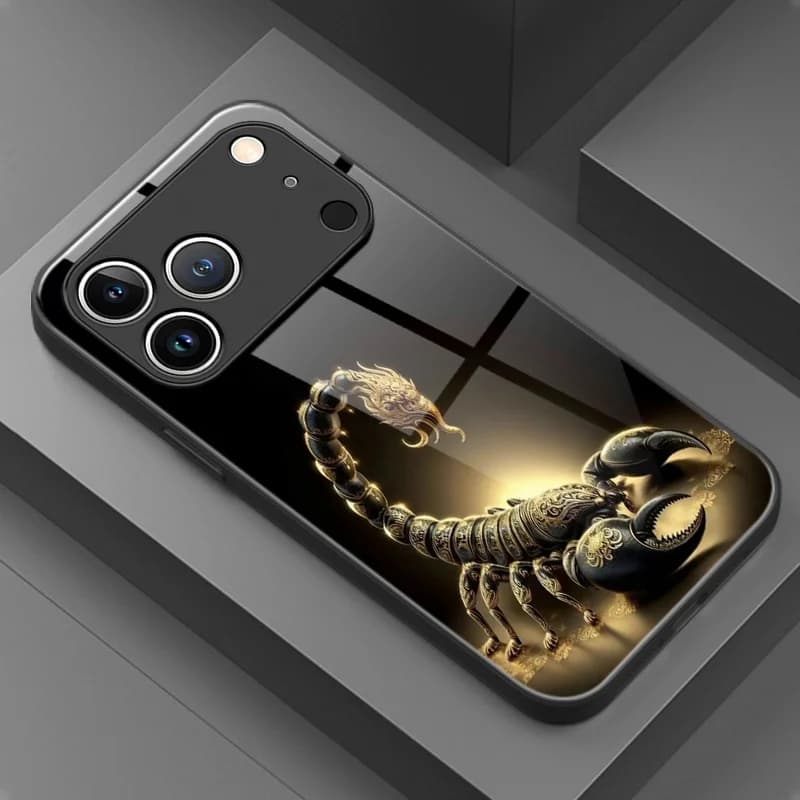 Retro luxury scorpion-pattern glass phone case is suitable for iPhone 17/17Pro/17ProMax/17Air/16/16Pro/16ProMax/16Plus