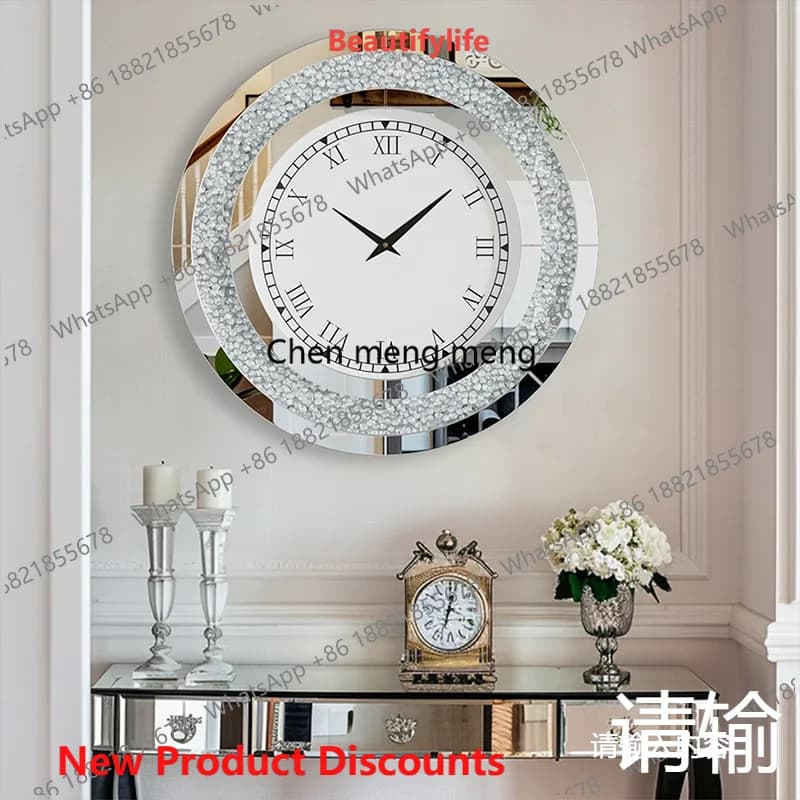 Orologio da Parete Rotondo di Design, Lussuoso in Vetro, Stile Classico Europeo Moderno, Piccolo Orologio da Parete per Interni