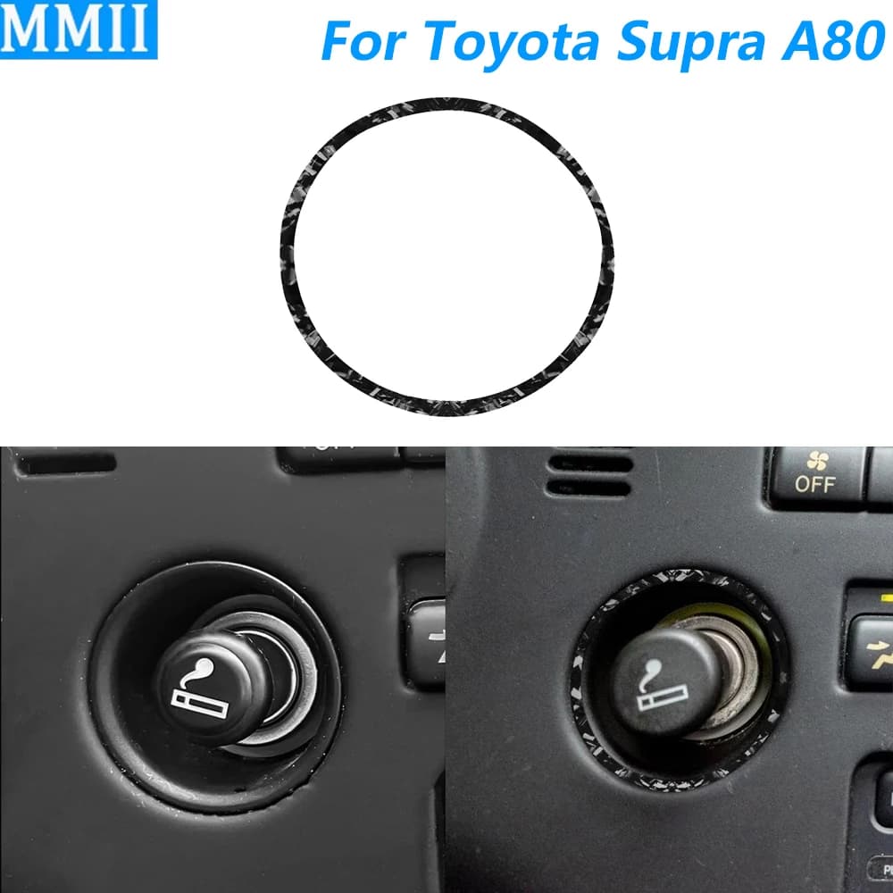 For Toyota Supra A80 MK4 1993-1999 Forged Carbon Fiber Central Control Cigarette Lighter Panel Trim Ring Car Accessories Sticker