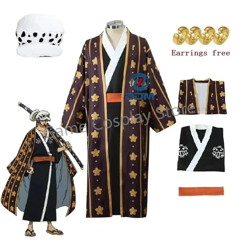Costume Cosplay Anime Figure Trafalgar Law Cappello Kimono Uniforme Set completo per Halloween Carnevale Festa Uomo Donna4.f'7;j,3'