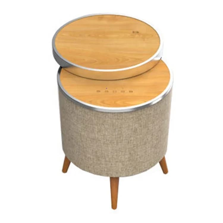 2026 Altoparlante circolare in vetro nero Tavolino laterale di ricarica TWS AUX Subwoofer Mobili musicali intelligenti Altoparlanti Bluetooth 2.1