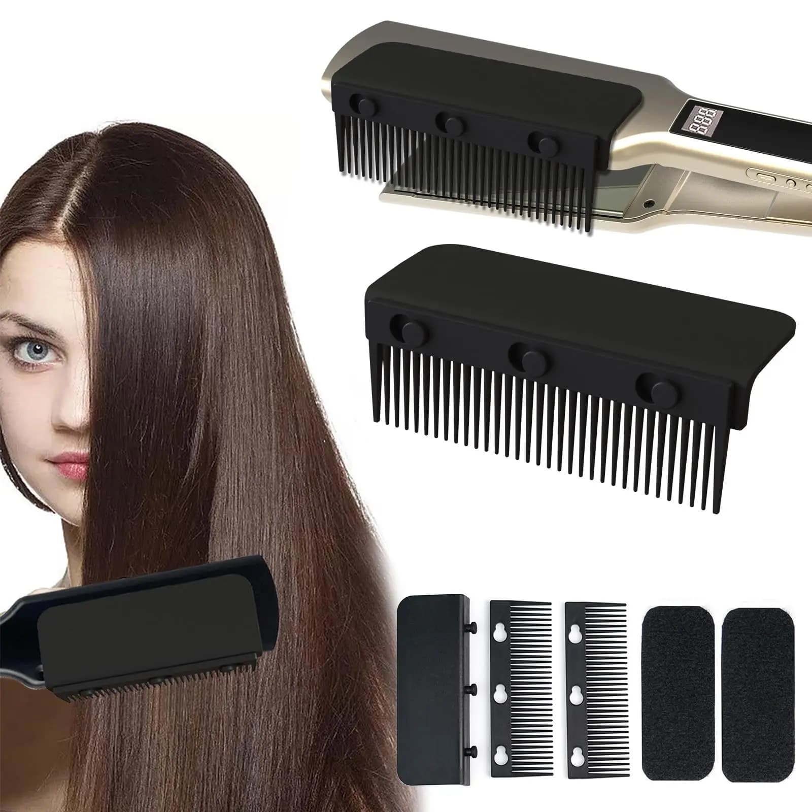 Flat iron comb attachment clip, comb connection for flat iron hair plate, iron comb attachment