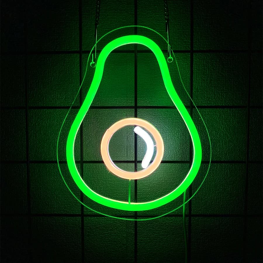 Insegna al neon a LED con avocado, icona di frutta verde, adatta per camera da letto, vetrina, negozio di frutta, negozio di dolci, decorazioni artistiche per feste di Natale.