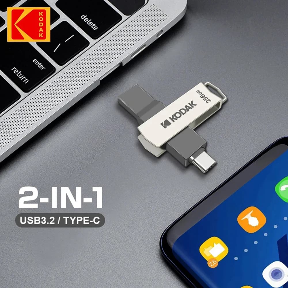 Chiavetta USB originale KODAK a doppio nip tipo C e chiavetta USB 64 GB 128 GB 32 GB Pendrive Memoria ad alta velocità Chiavetta metallica per laptop smartphone