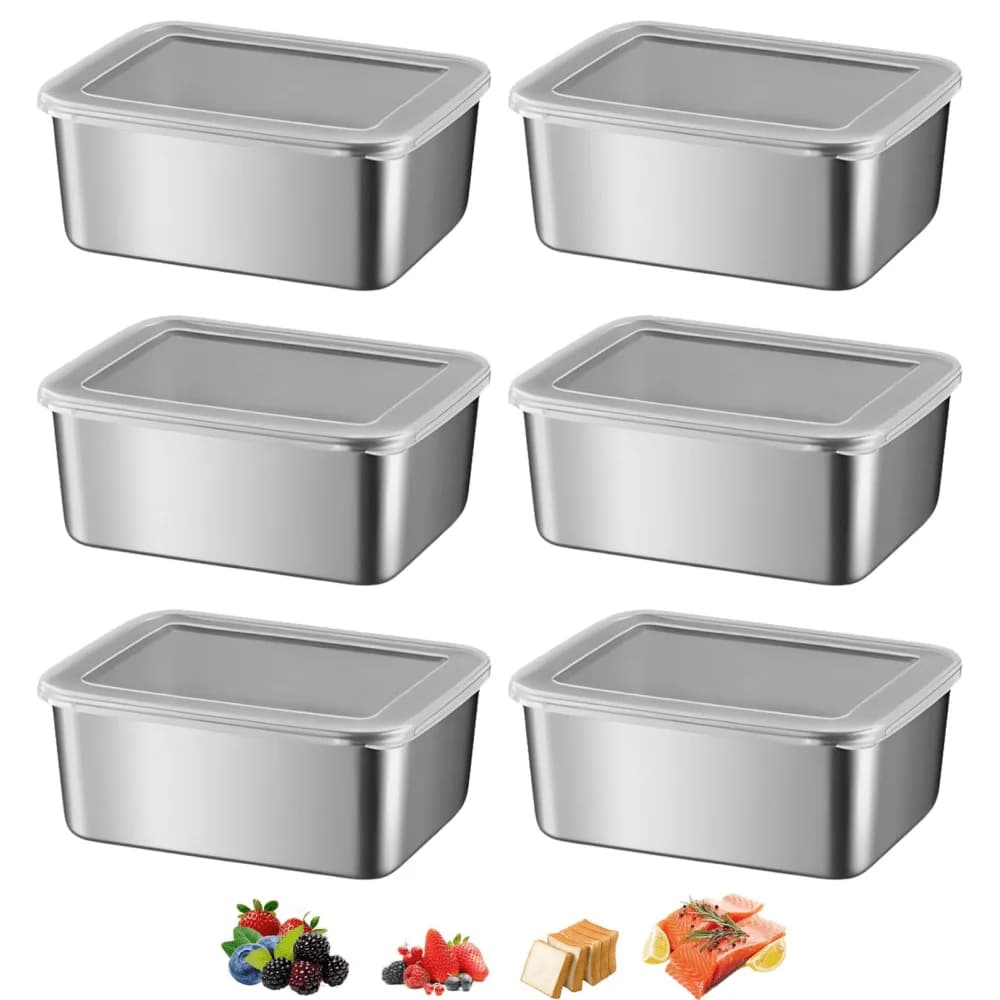 Contenitori per alimenti in acciaio inossidabile da 6 pezzi con coperchi, scatola per il pranzo da 400 ml, scatole per la preparazione dei pasti impilabili, scatola per alimenti portatile