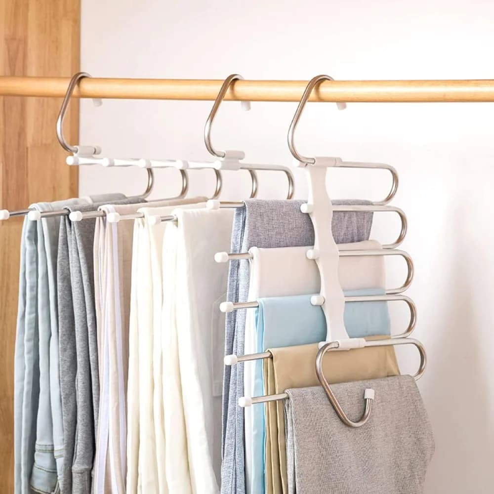 Appendiabiti per Pantaloni (Confezione da 2) Salvaspazio in Metallo, Organizzatore per Armadio, Design Antiscivolo, Organizzatori e Soluzioni Salvaspazio per Pantaloni, Jeans, Gonne, Sciarpe, Leggings