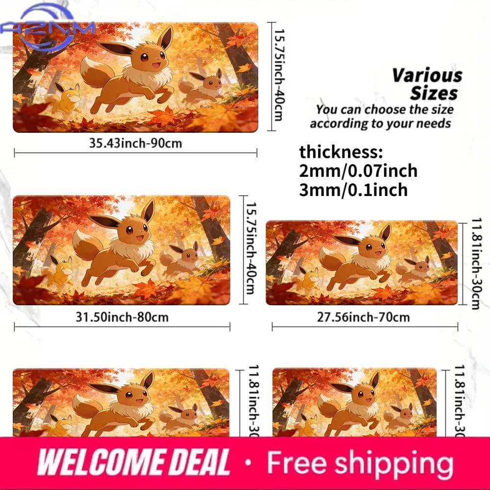 Tappetino per mouse lavabile antiscivolo Pokemon Eevee Autumn Forest Gaming Desk Mat