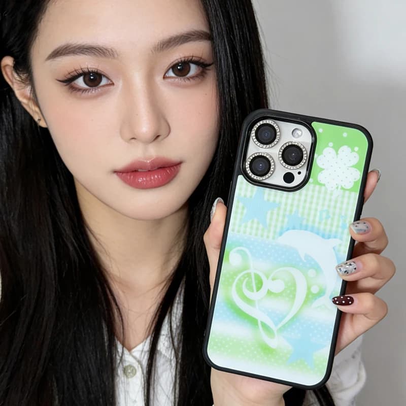 Custodia per telefono INS Style coreana di tendenza con motivo a onde, delfino e trifoglio per iPhone 17 Air 16 E 15 14 13 12 11 Pro Max, cover posteriore Y2k