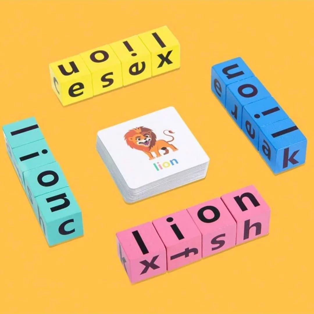 Gioco da Tavolo per Bambini con Alfabeto e Lettere, 16 Blocchi Alfabetici + 40 Carte con Parole, Giocattolo Educativo per l'Apprendimento dell'Inglese per Tutta la Famiglia, Ideale per Riunioni Familiari, Regalo