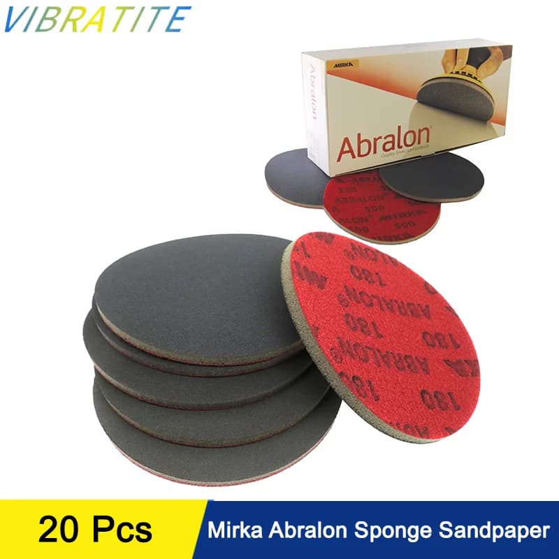 Mirka Abralon Sponge Sandpaper 5/6 Inch 20 Pcs Assorted 180-4000 Grits Foam Backed Sandpaper Disc Wet Dry for Polishing Metal