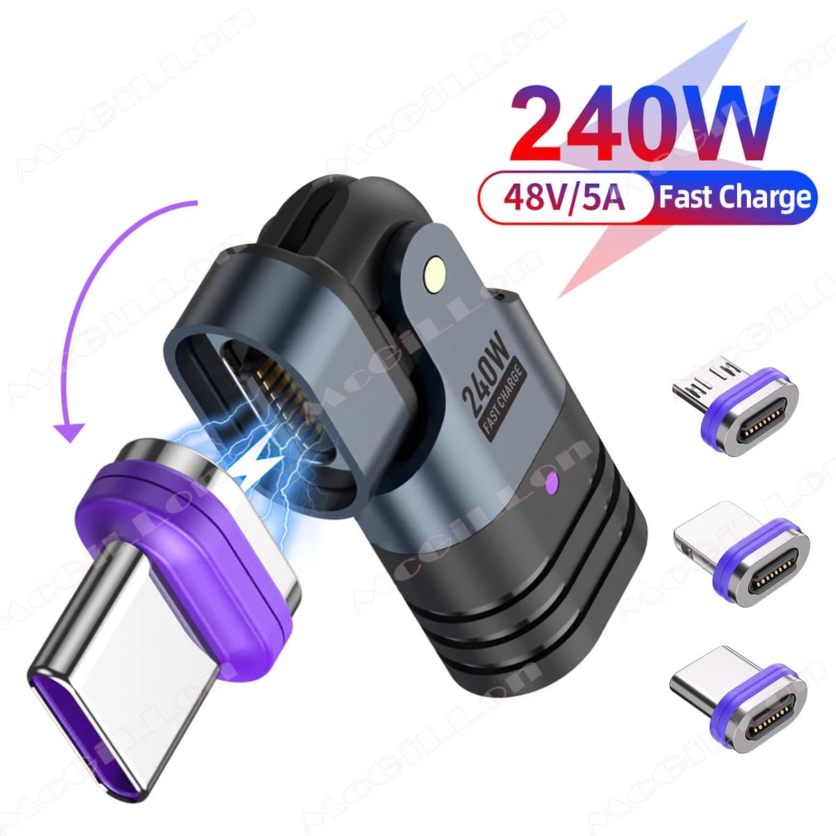 Adattatore USB C magnetico PD 240W Cavo di ricarica rapida da USB-C a tipo C da 16 pin Convertitore USB C femmina per Samsung iPhone Xiaomi MacBook