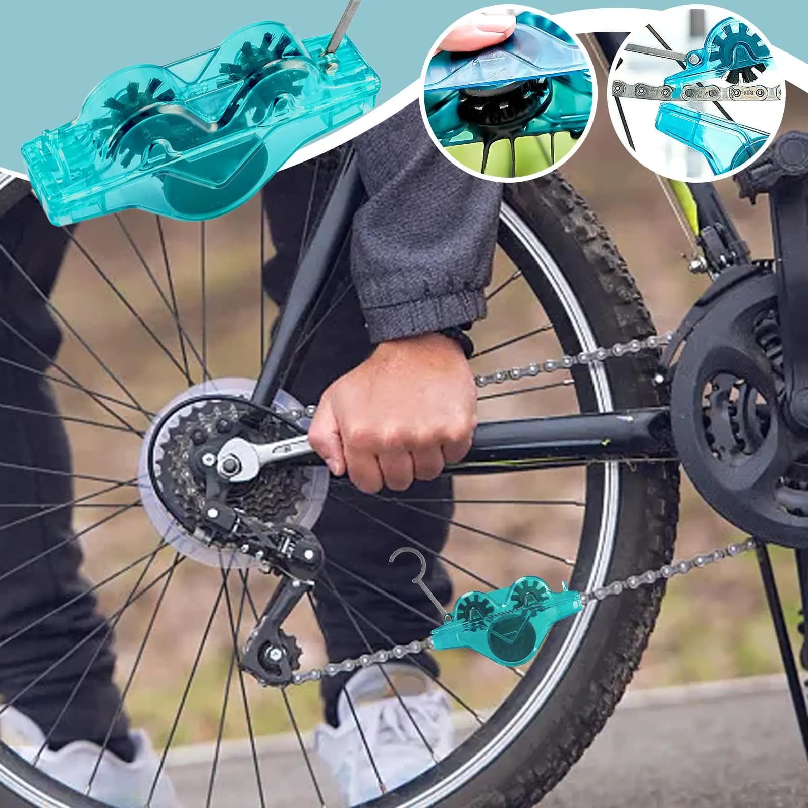 Pulitore per Catena Bicicletta con Spazzole a 360 Gradi, Accessorio per la Pulizia del Cambio Bici, Strumento per la Pulizia della Catena per Casa e Garage