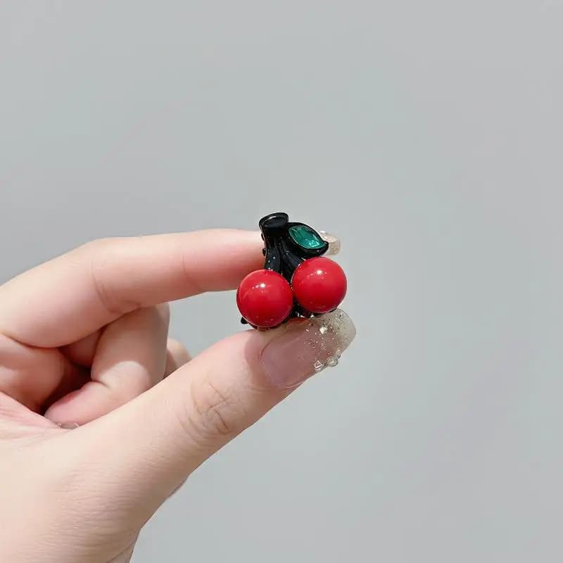 Cute Red Cherry Beads Hair Clips 2PCS Non Slip Mini Top Grips for Girls Birthday Gift Daily Hair Decoration
